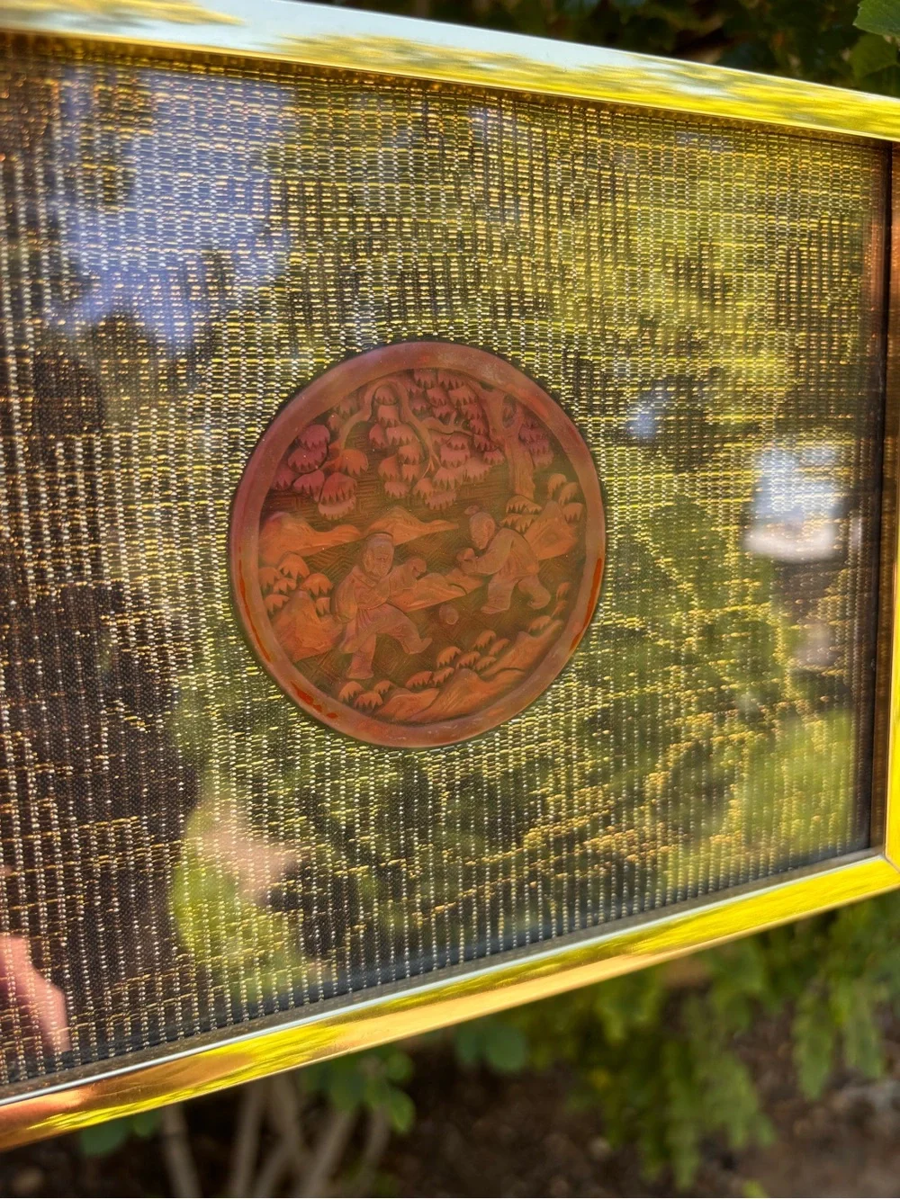 Mid 20th Century Chinese Carved Cinnabar Round Medallion